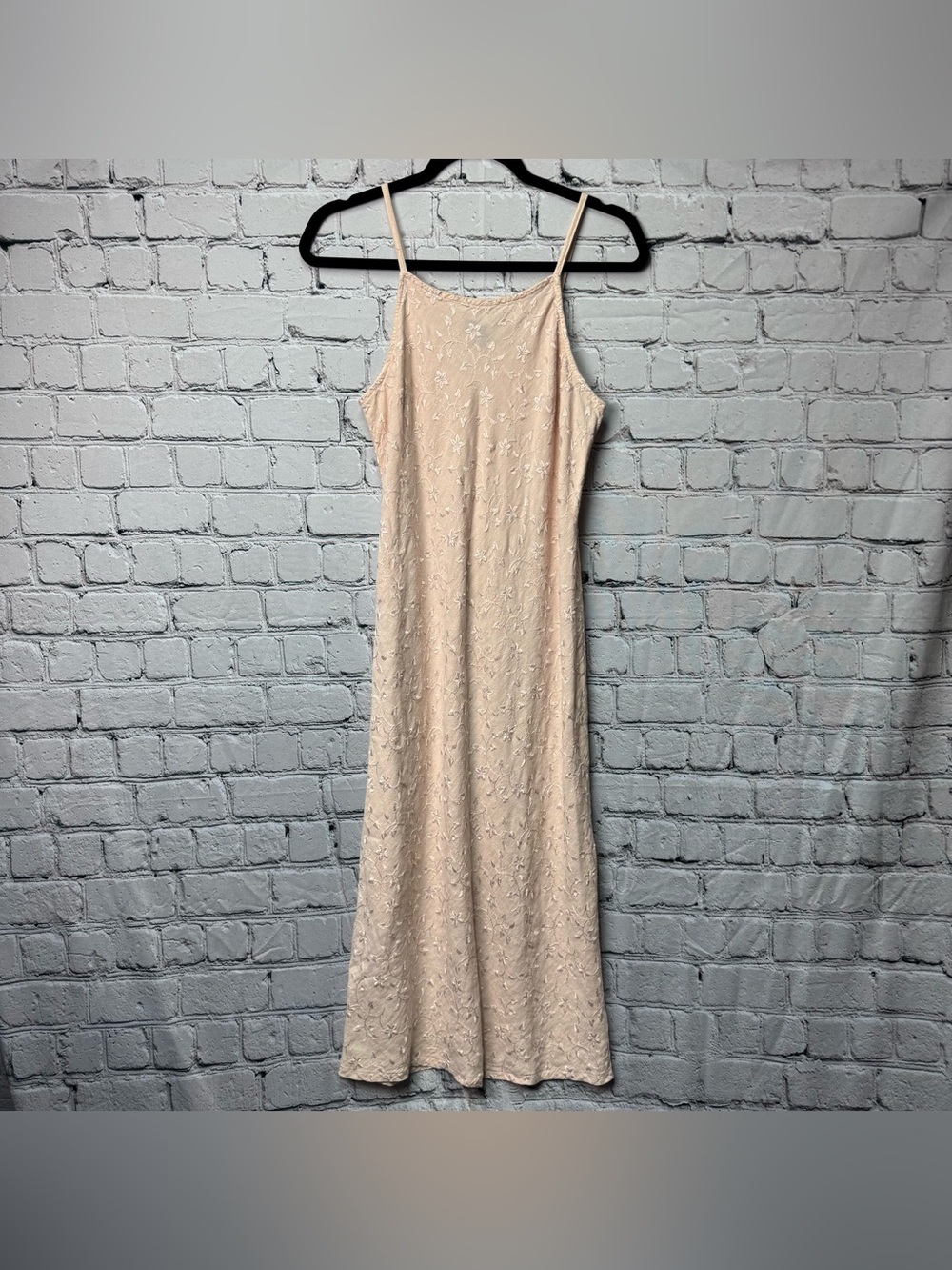 Karen Kane Lifestyle Blush Pink Floral Embroidery Maxi 100% Linen Dress Size 10